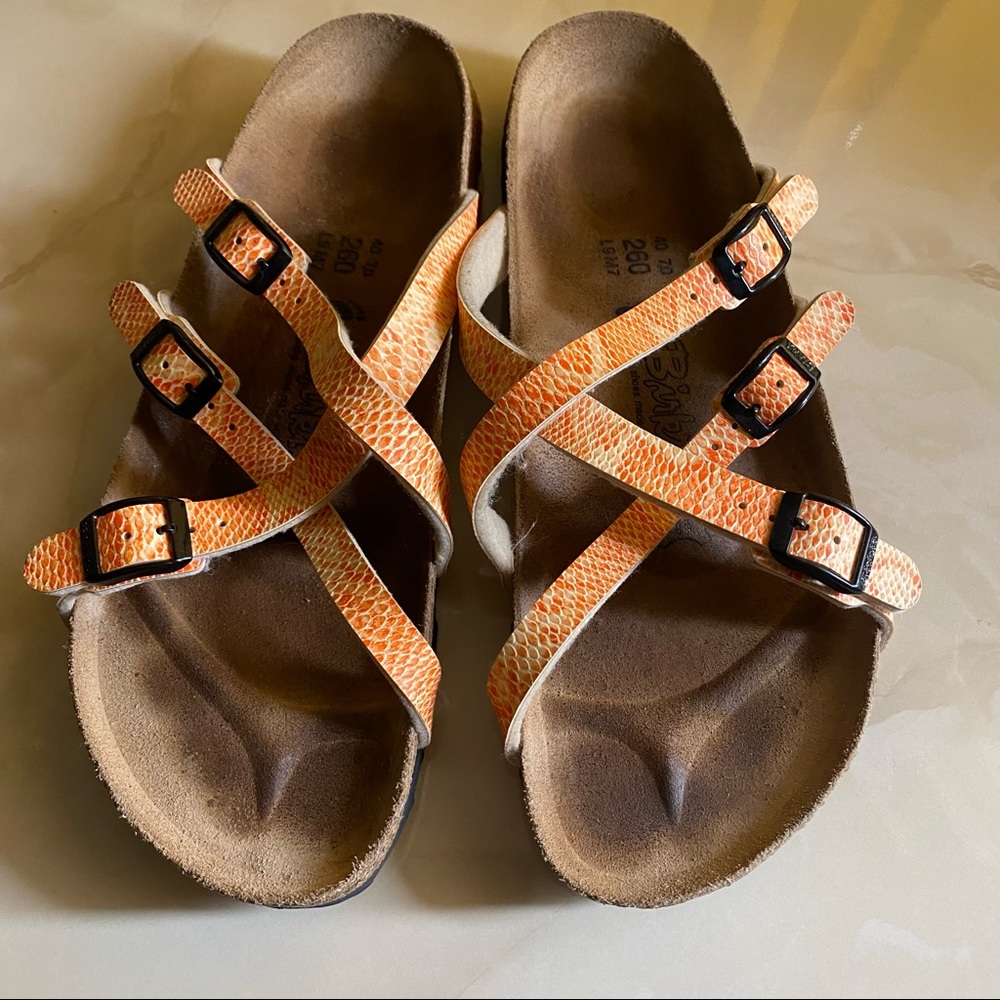 Birkenstock Orange Strappy Sandals slides Size 9